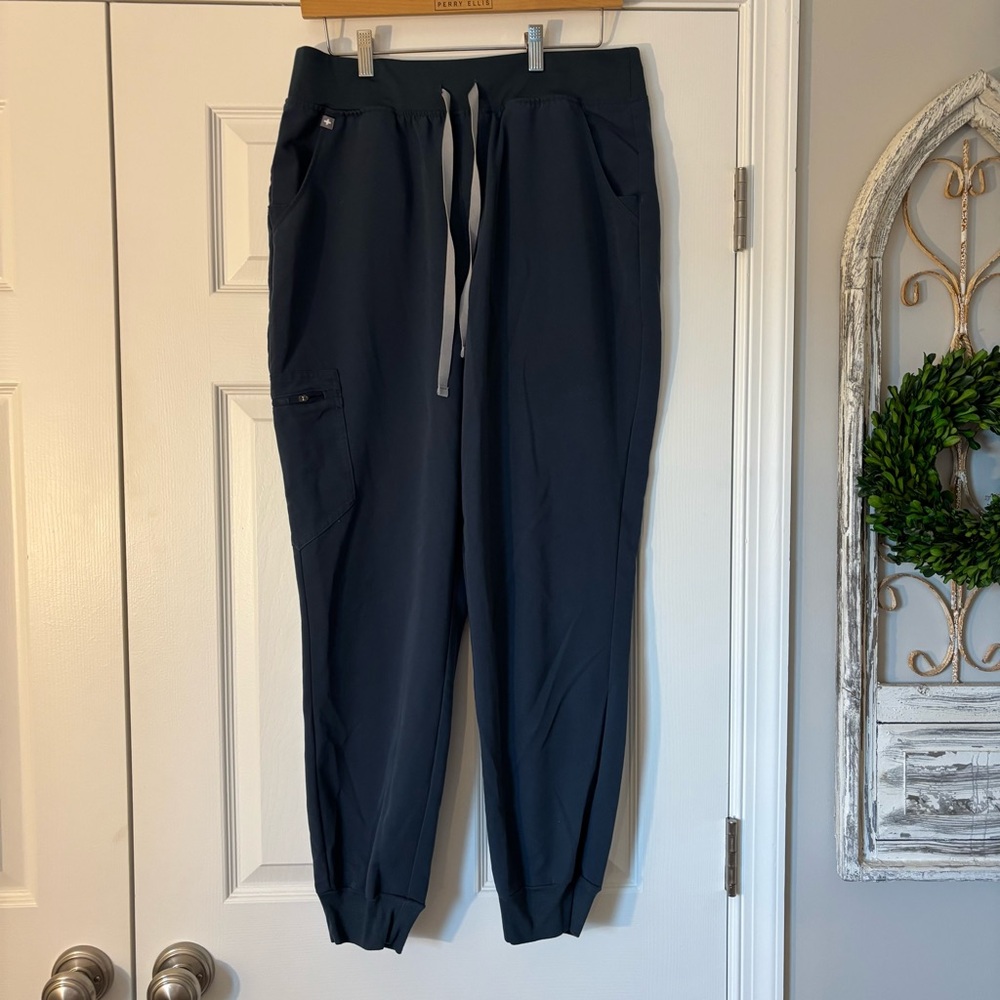 FIGS Womens High Waisted Zamora Jogger Scrub Pants Dark Harbor Grey L RN PA MD